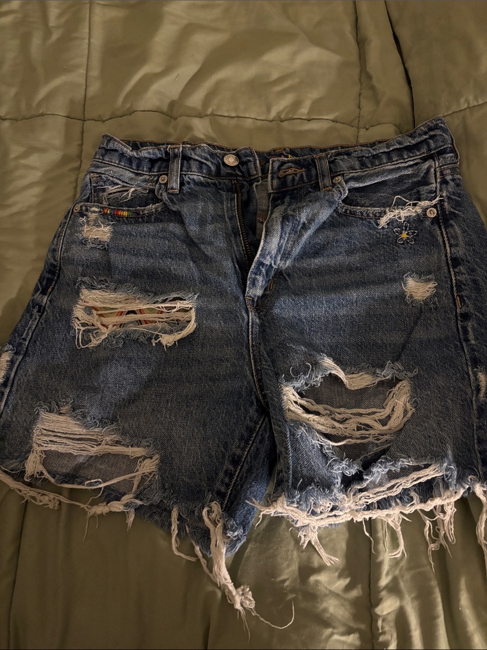 American Eagle Outfitters Distressed Dark Blue Denim Shorts